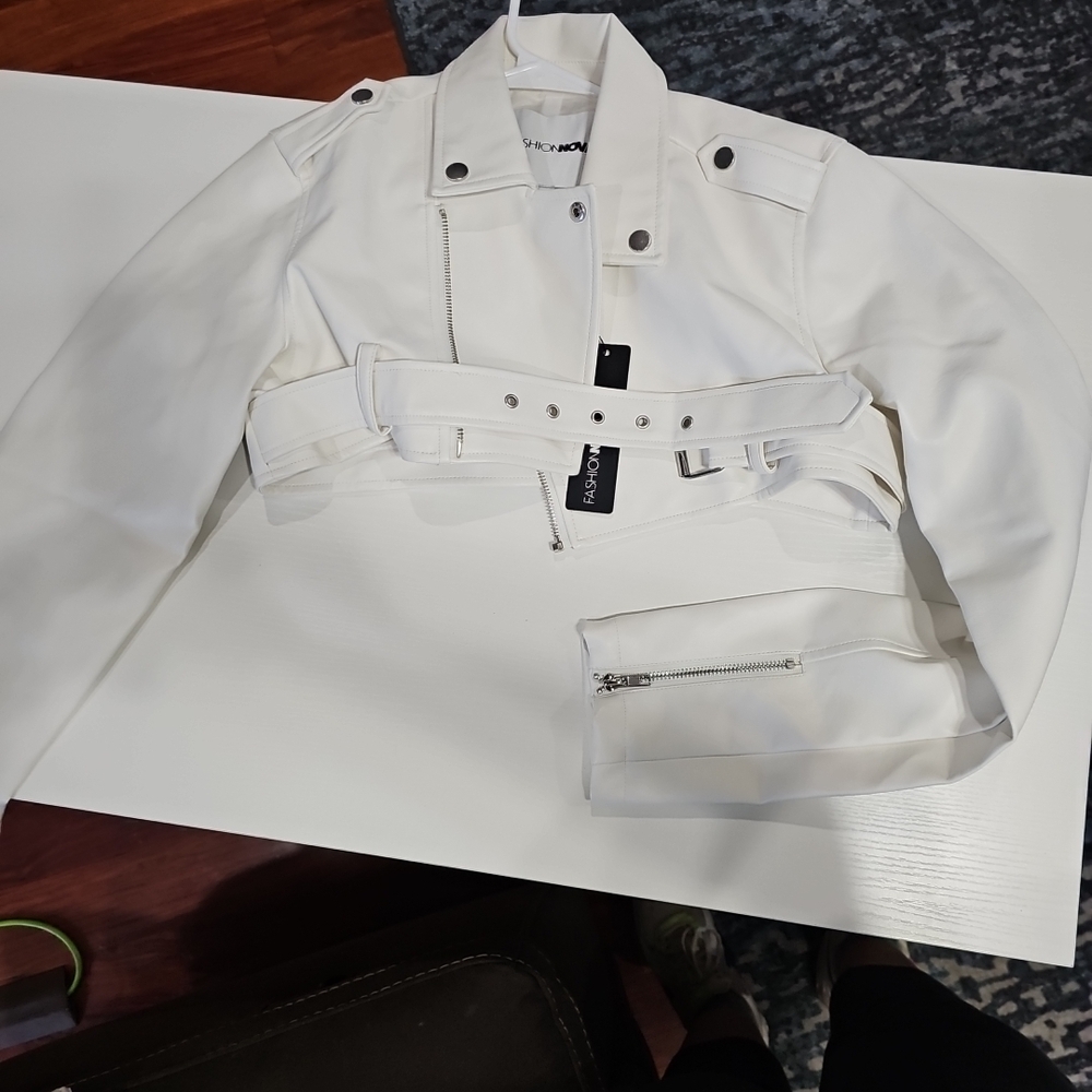 Fashion Nova White Faux Leather Jacket